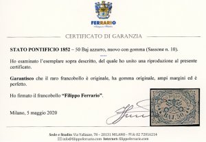 1852 - 50 baj azzurro (10), parte ... 