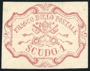 1852 - 1 scudo rosa carminio (11), gomma ... 