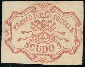1852 - 1 scudo rosa carminio (11), gomma ... 