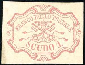 1852 - 1 scudo rosa carminio (11), gomma ... 