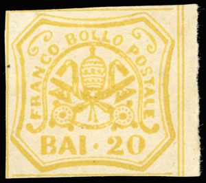 STATO PONTIFICIO 1858 - 20 baj giallo, non ... 
