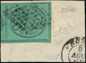 1867 - 5 cent. azzurro verdastro (16), otto ... 