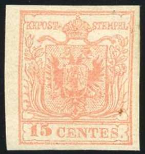 1854 - 15 cent. rosso vermiglio chiaro, ... 