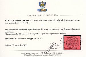 1868 - 20 cent. rosso bruno (27), ... 