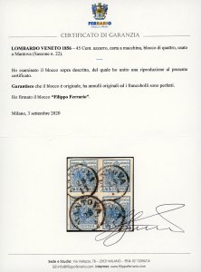 1856 - 45 cent. azzurro, carta a ... 