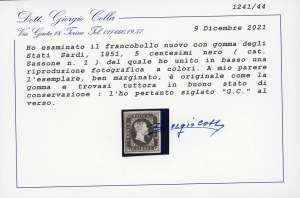 1851 - 5 cent. nero (1), ben ... 