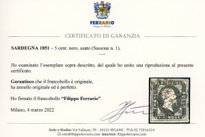 1851 - 5 cent. nero (1), usato, ... 