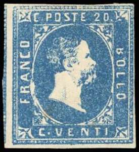 1851 - 20 cent. azzurro chiaro (2f), gomma ... 