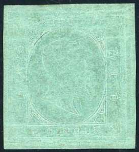 1853 - 5 cent. verde (4), nuovo, gomma ... 