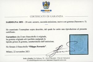 1853 - 20 cent. azzurro (5), ... 