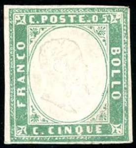 1855 - 5 cent. verde smeraldo (13d), gomma ... 