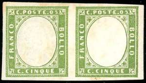 1862 - 5 cent. verde olivastro, coppia ... 