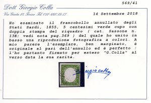 1863 - 5 cent. verde cupo, doppia ... 