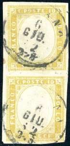 1862 - 10 cent. giallo olivastro (14Dc), ... 