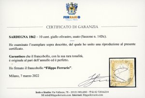 1862 - 10 cent. giallo olivastro ... 
