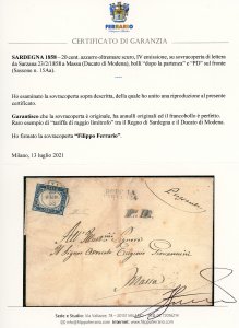 1858 - 20 cent. azzurro oltremare ... 