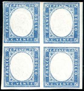 1861 - 20 cent. celeste chiaro (15D), blocco ... 