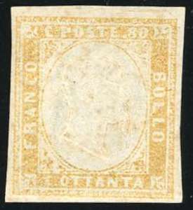 1859 - 80 cent. giallo ocra pallido (17A), ... 