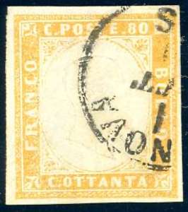 1862 - 80 cent. giallo arancio chiaro (17B), ... 