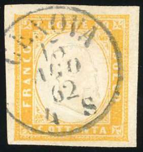 1862 - 80 cent. giallo (17Da), perfetto, ... 
