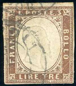 1861 - 3 lire rame (18), margini completi, ... 
