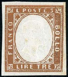 1861 - 3 lire rame vivo (18A), gomma ... 