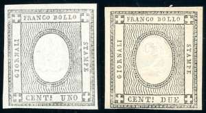 1861 - 1 e 2 cent. per stampati (19/20), ... 