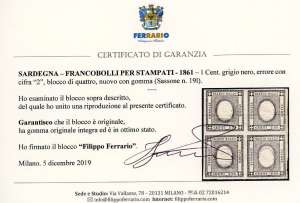 1861 - 1 cent. errore di cifra 2 ... 