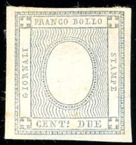 1861 - 2 cent. grigio nero, effigie al posto ... 