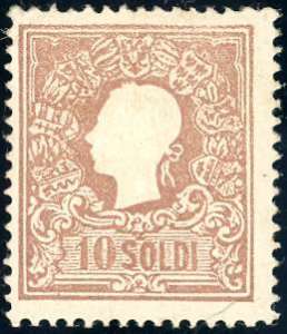 1859 - 10 soldi bruno, I tipo (26), gomma ... 