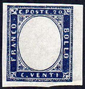 1862 - 20 cent. indaco (15E), gommato solo ... 