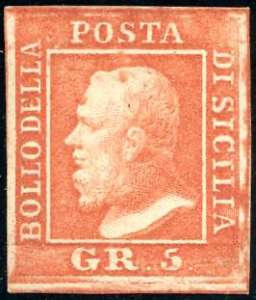 1859 - 5 grana vermiglio, I tavola (10a), ... 