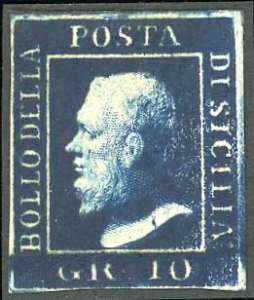 1859 - 10 grana azzurro cupo, testa davorio ... 