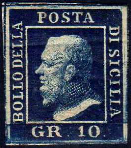 1859 - 10 grana indaco nero (12a), gomma ... 