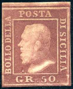 1859 - 50 grana lacca bruno (14), bordo di ... 