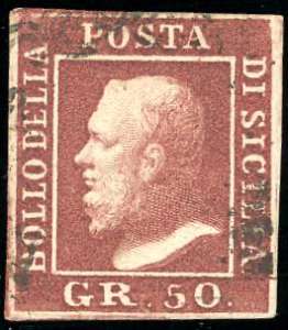 1859 - 50 grana lacca bruno (14), usato, ... 