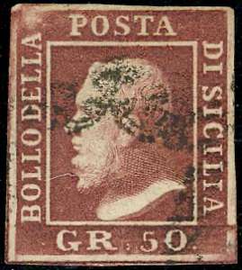 1859 - 50 grana lacca bruno (14), usato, ... 