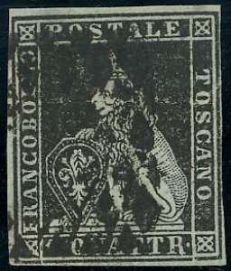 1851 - 1 quattrino nero su azzurro (1a), ... 