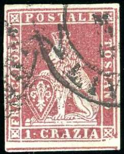 1851 - 1 crazia carminio bruno su grigio ... 