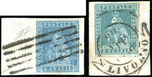 1851 - 2 crazie azzurro su grigio, 2 crazie ... 