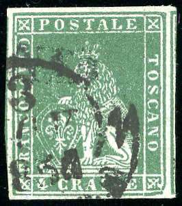 1851 - 4 crazie verde su grigio, varietà di ... 