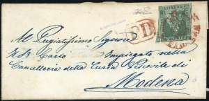 1855 - 4 crazie verde su grigio (6), margini ... 