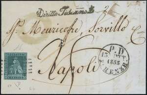 1853 - 4 crazie verde scuro su azzurro (6b), ... 