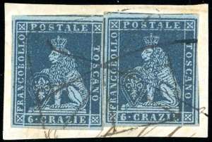 1851 - 6 crazie indaco su azzurro (7a), due ... 