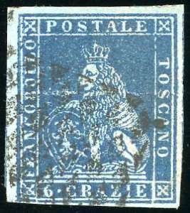 1851 - 6 crazie azzurro scuro su ... 