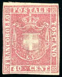 1860 - 40 cent. carminio rosa (21b), gomma ... 