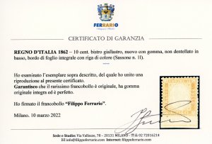 1862 - 10 cent. bistro giallastro, ... 
