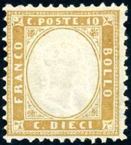 1862 - 10 cent. bistro giallastro (1), gomma ... 