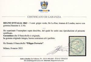 1863 - 5 cent. De La Rue, tiratura ... 