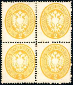 1863 - 2 soldi giallo, dent. 14 (36), blocco ... 